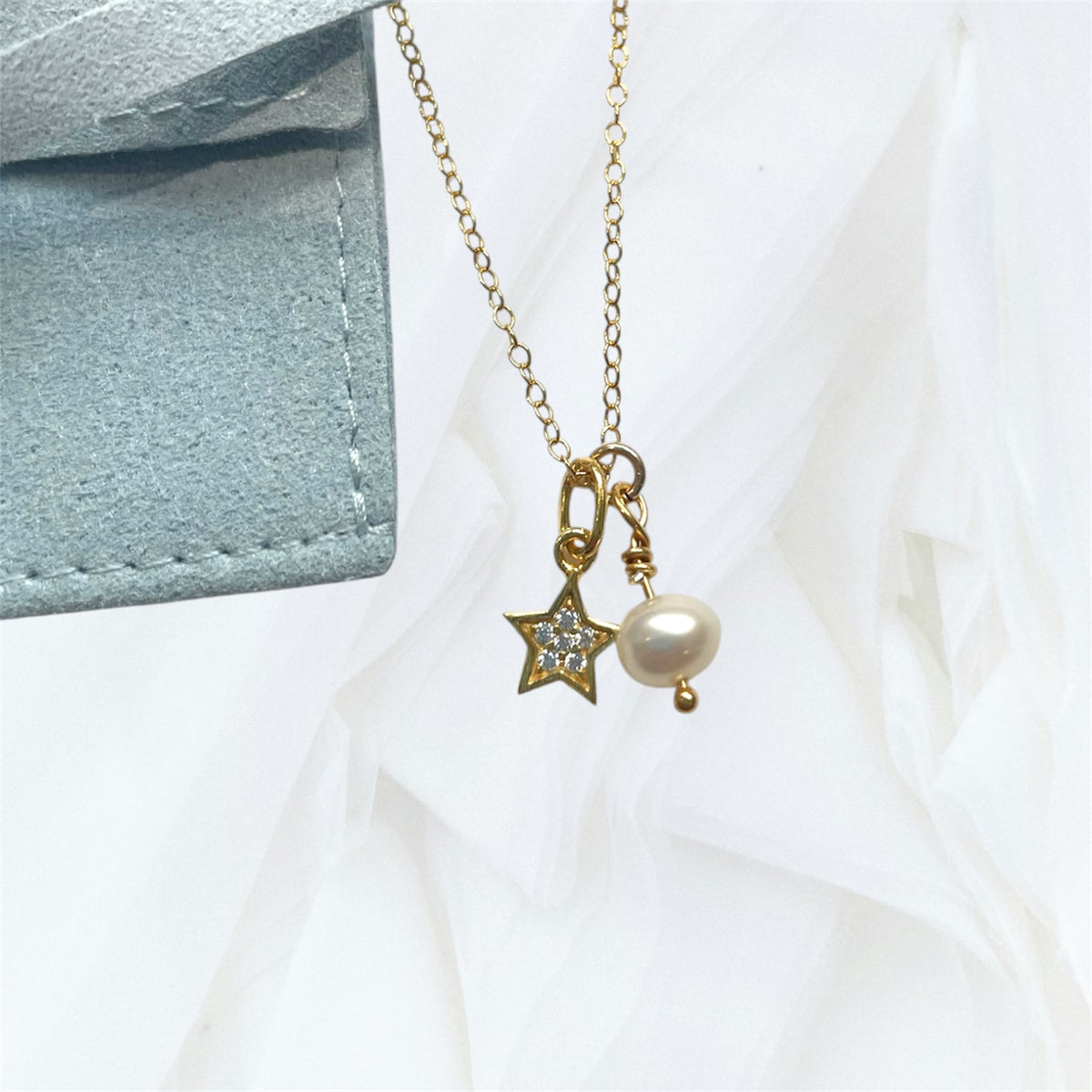 Gold Vermeil Cubic Zirconia Star Charm & Freshwater Pearl