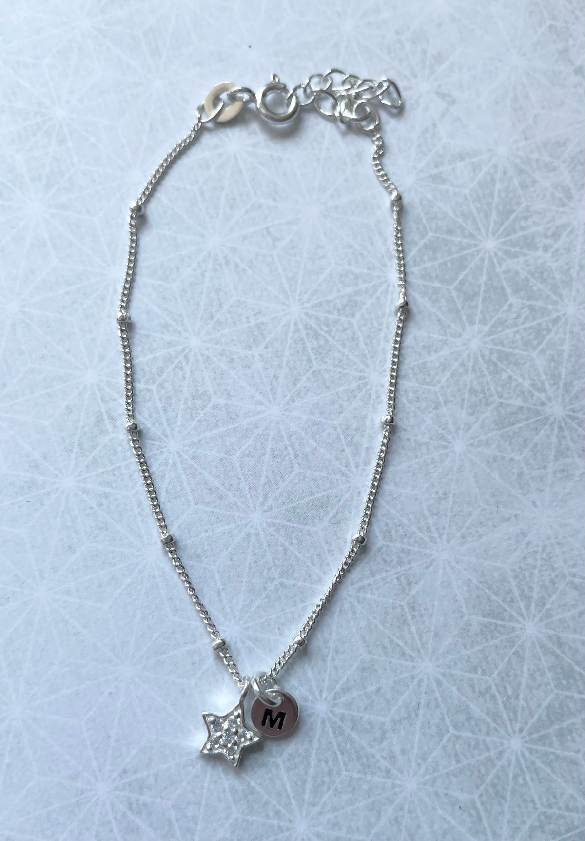 Sterling Silver Bead Shimmering Star & Initial Charm Bracelet
