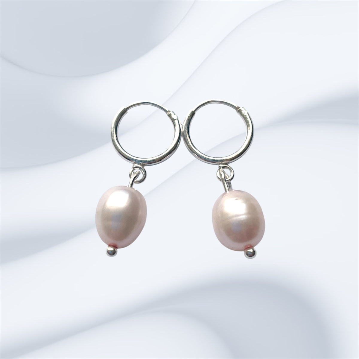 Sterling Silver Powder Pink Freshwater Pearl 10mm Hoops and Necklace Set