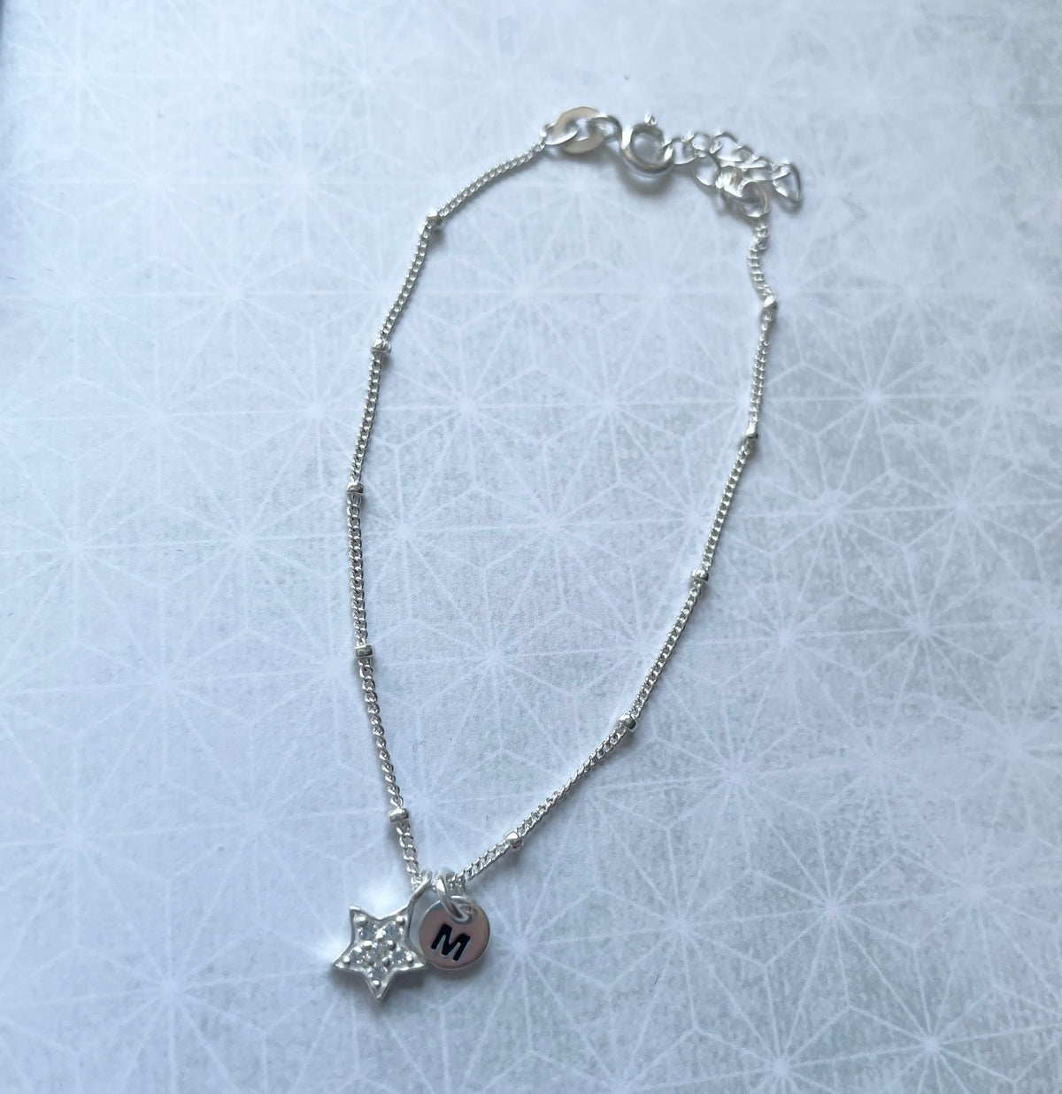Sterling Silver Bead Shimmering Star & Initial Charm Bracelet