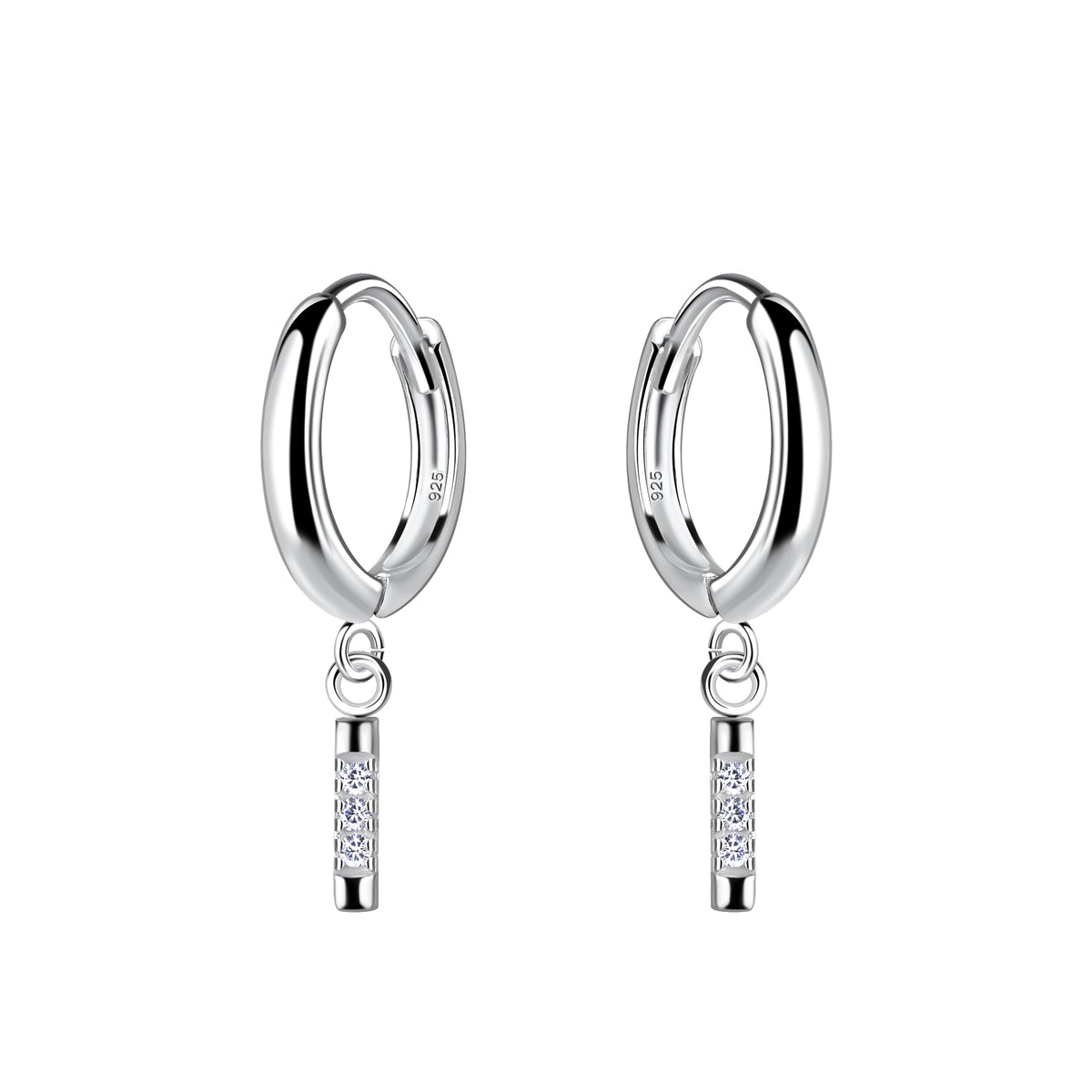 Sterling Silver CZ Bar Huggie Hoop Earrings
