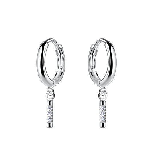 Sterling Silver CZ Bar Huggie Hoop Earrings