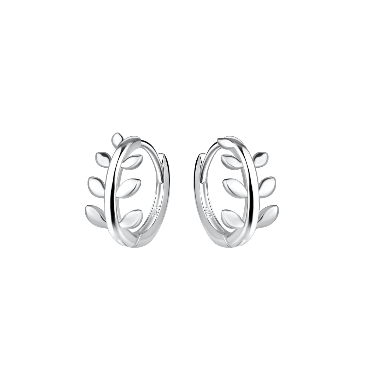 Sterling Silver Olive Leaf Huggie Hoop Earrings
