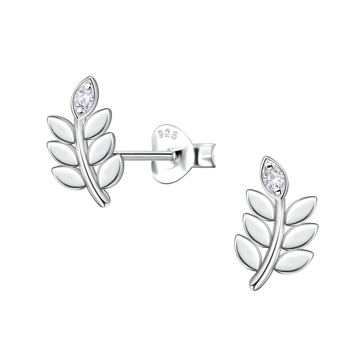 Sterling Silver Cubic Zirconia Leaf Earrings