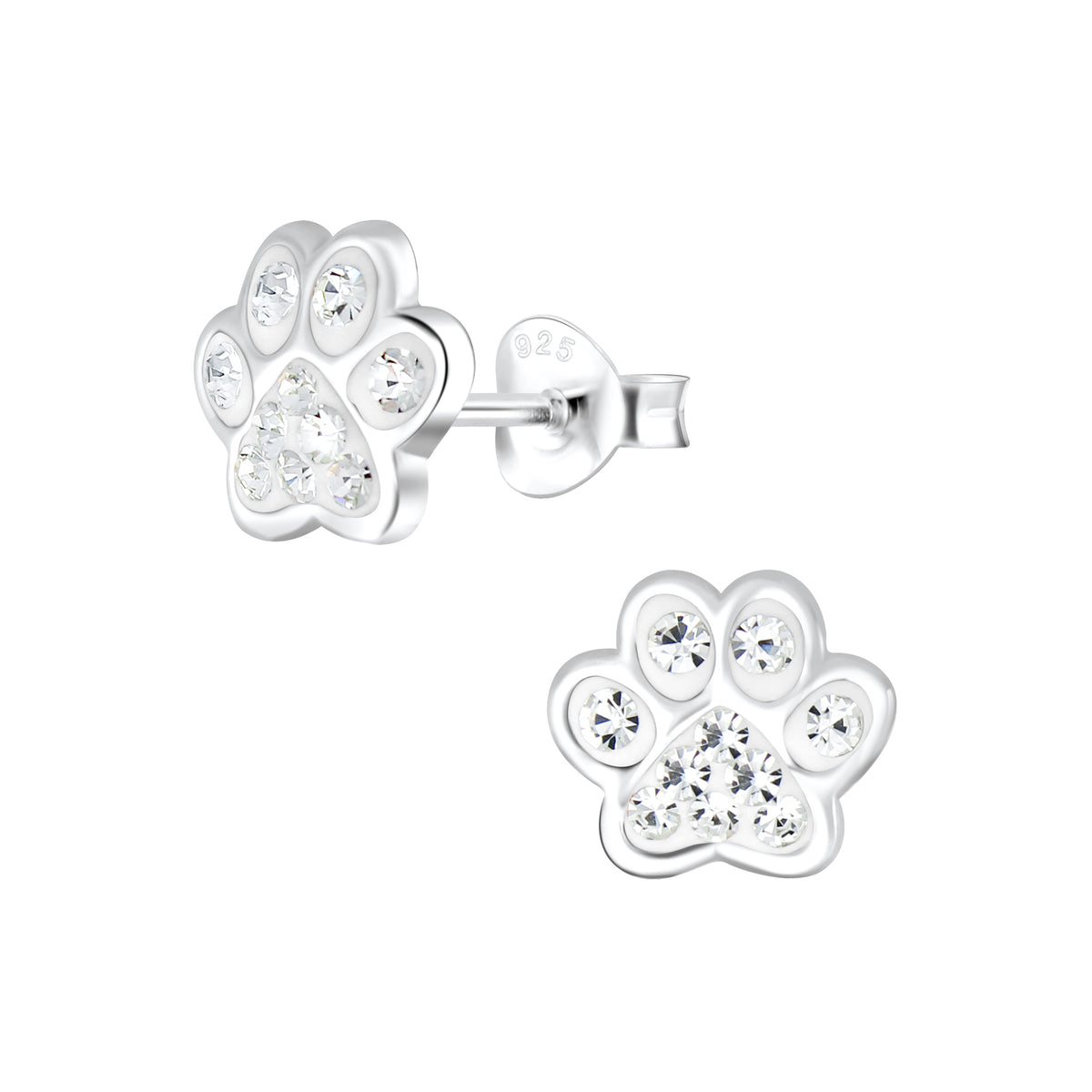 Sterling Silver Cubic Zirconia Dog Paw Earrings
