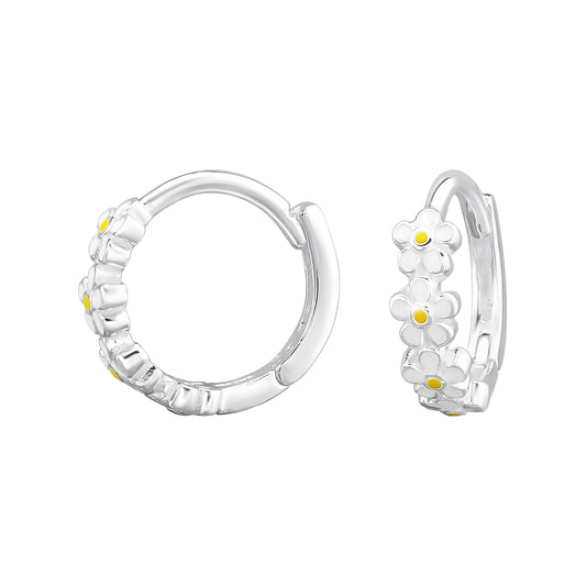 Sterling Silver Daisy Huggie Hoop Earrings