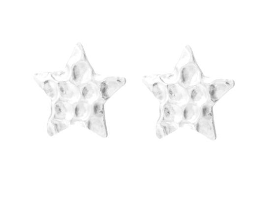 Sterling Silver Hammered Effect Star Earrings