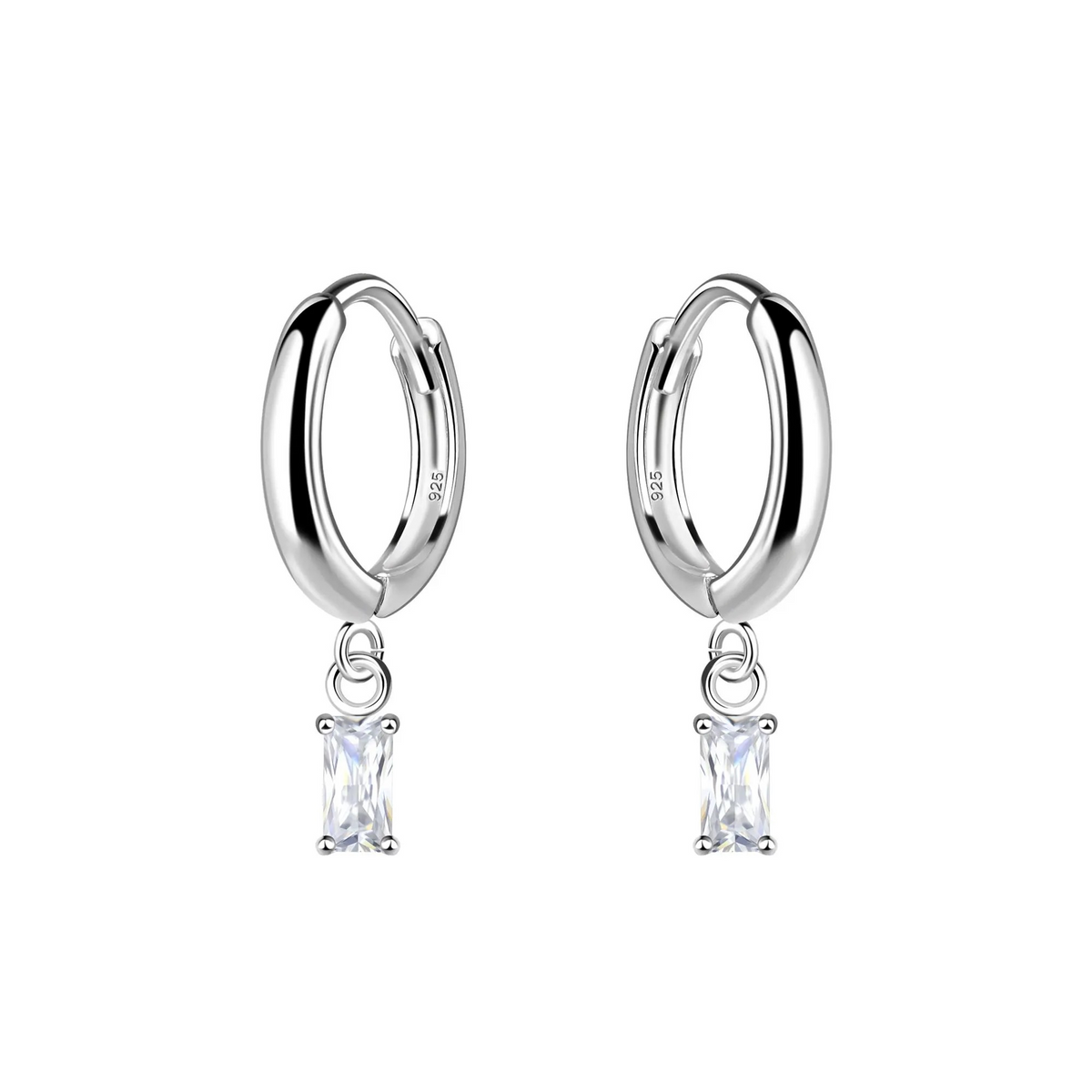 Sterling Silver Baguette CZ Huggie Hoop Earrings