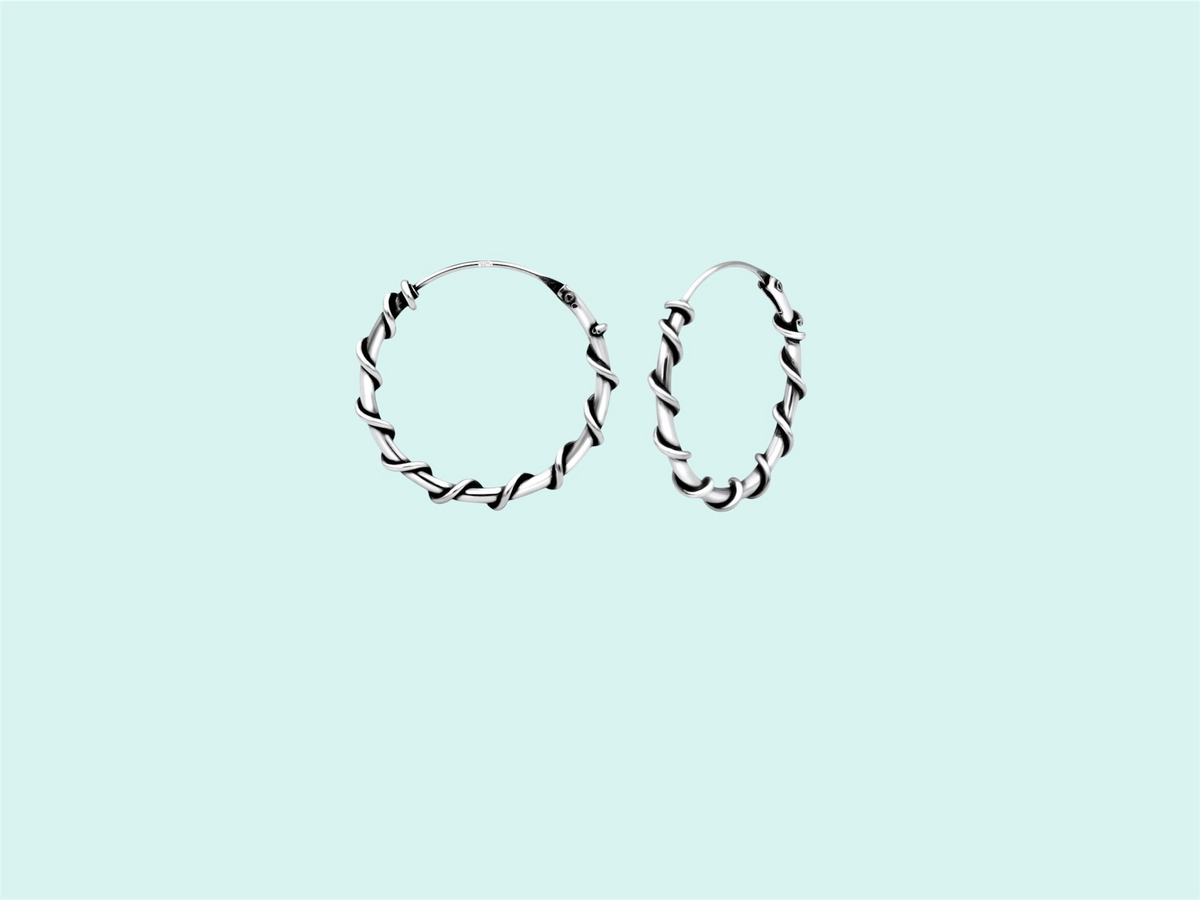 Sterling Silver Bali Twist Hoop Earrings