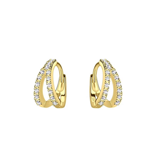 Sterling Silver 14K Gold Plated Double-Line Hoop Earrings