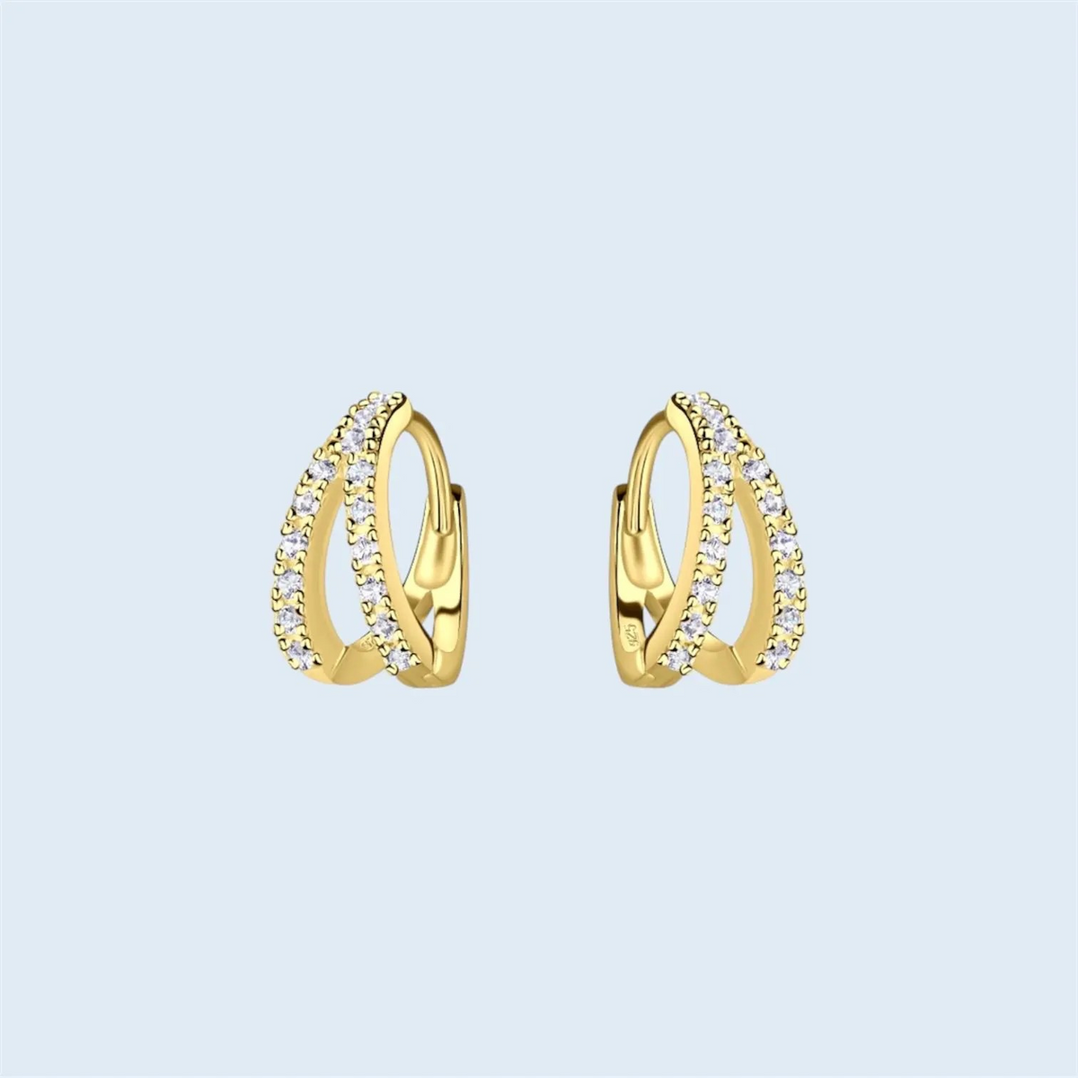 Sterling Silver 14K Gold Plated Double-Line Hoop Earrings