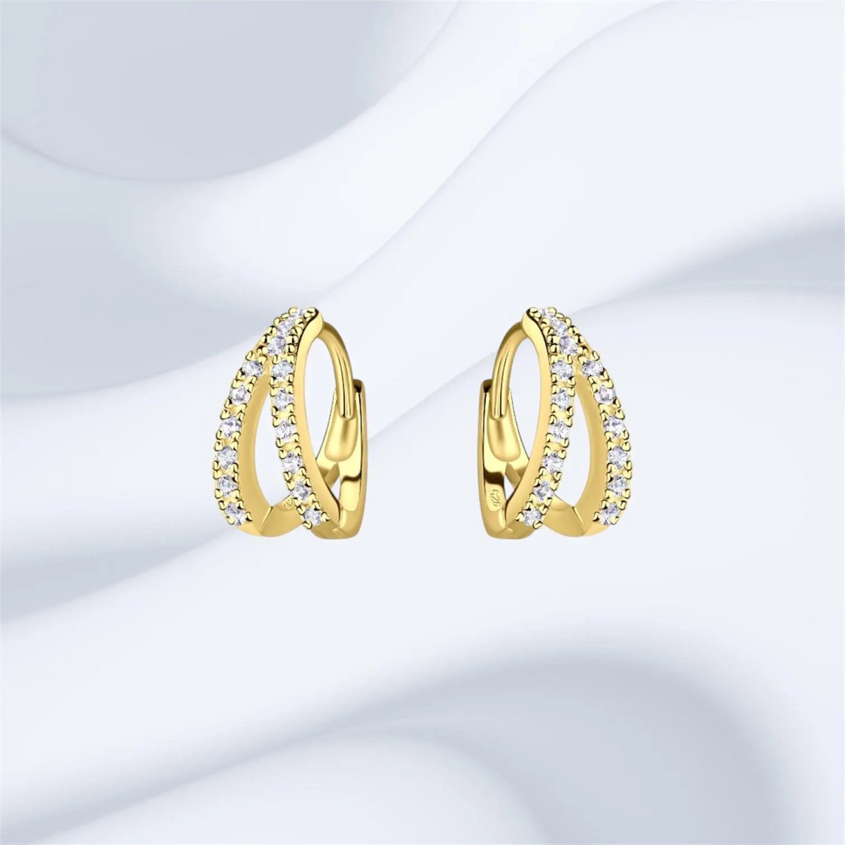 Sterling Silver 14K Gold Plated Double-Line Hoop Earrings