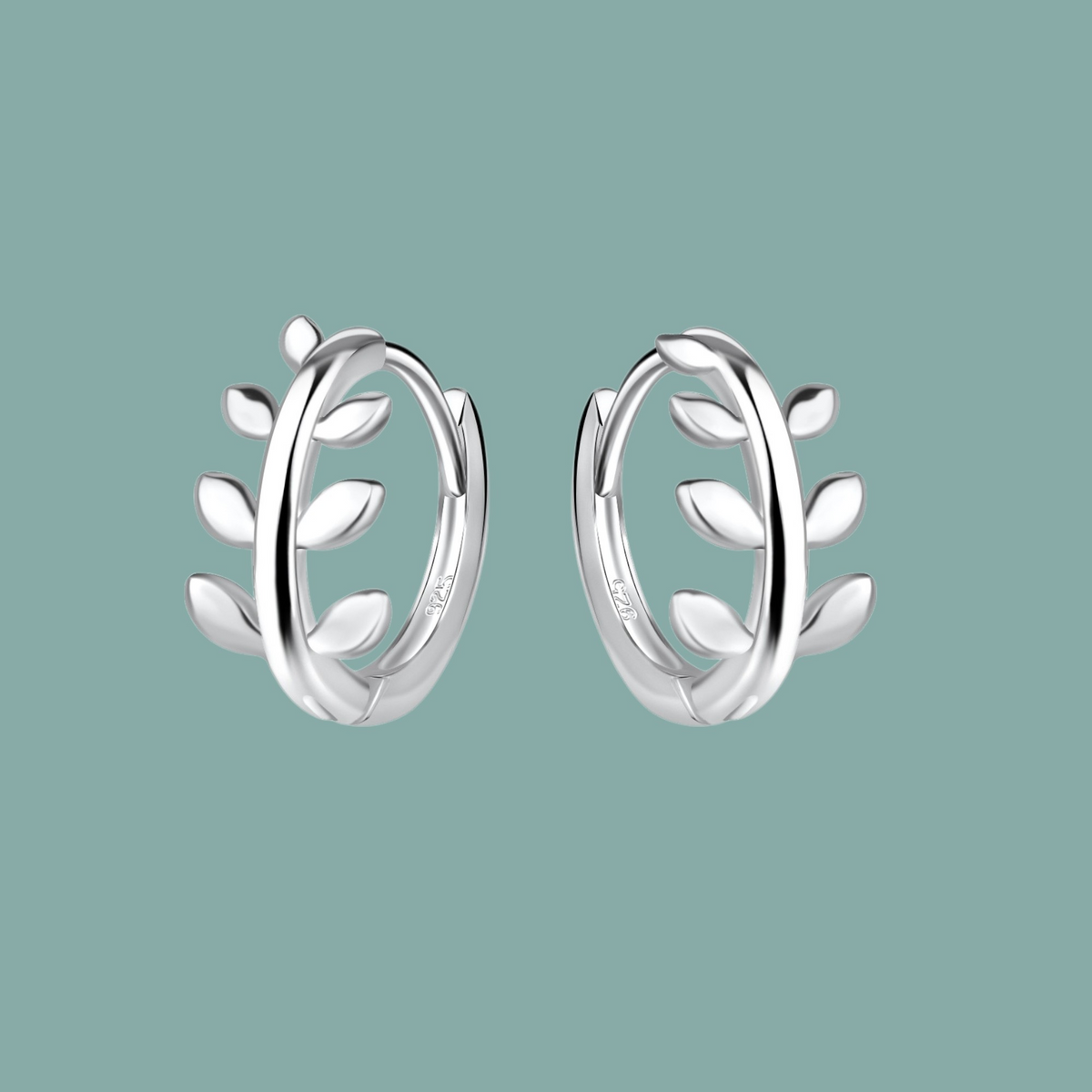 Sterling Silver Olive Leaf Huggie Hoop Earrings