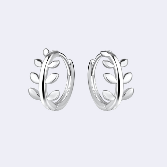 Sterling Silver Olive Leaf Huggie Hoop Earrings