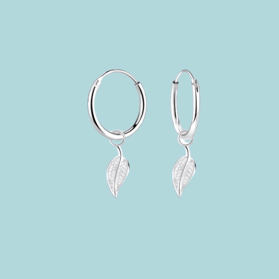 Sterling Silver Leaf Hoops