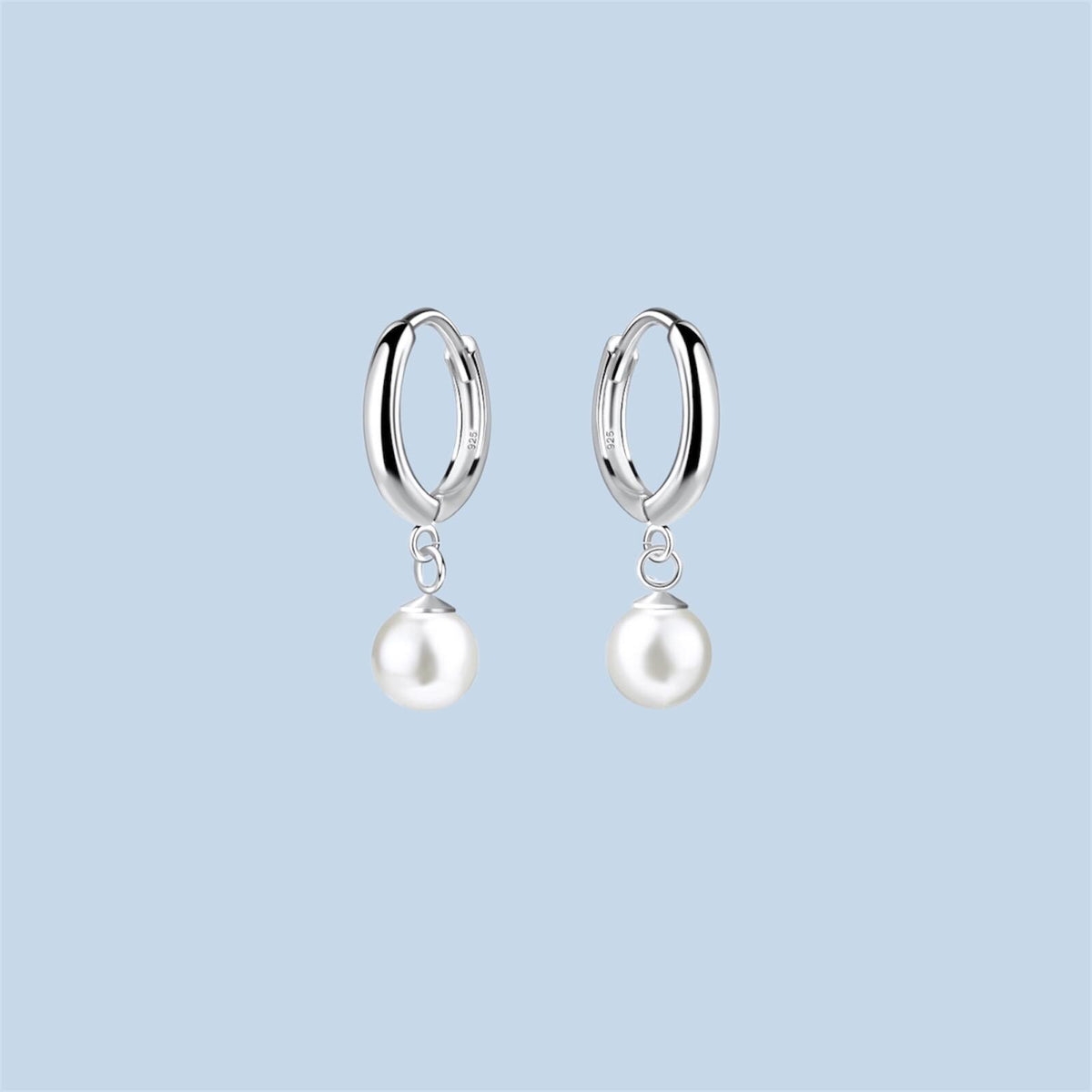 Sterling Silver Pearl Huggie Hoop Earrings