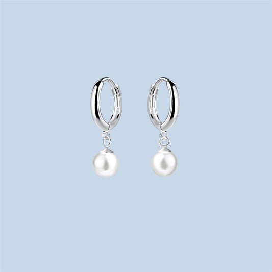 Sterling Silver Pearl Huggie Hoop Earrings