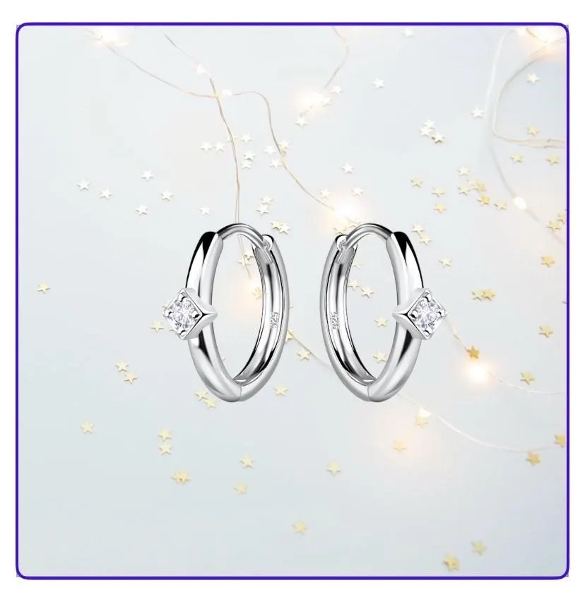 Sterling Silver Square Cubic Zirconia Huggie Hoop Earrings