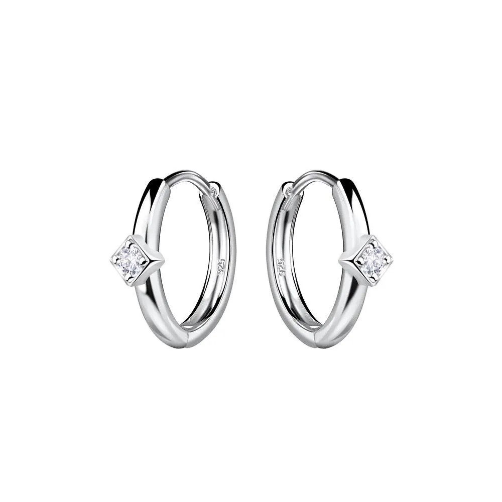 Sterling Silver Square Cubic Zirconia Huggie Hoop Earrings