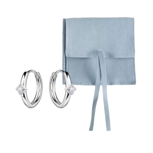 Sterling Silver Square Cubic Zirconia Huggie Hoop Earrings