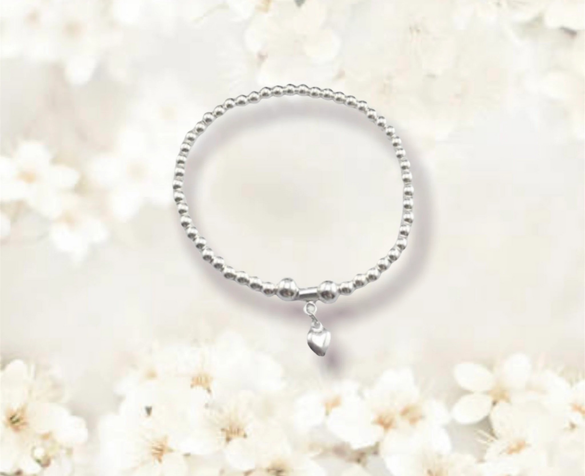 Sterling Silver Bead Heart Bracelet