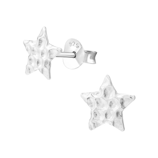 Sterling Silver Hammered Effect Star Earrings
