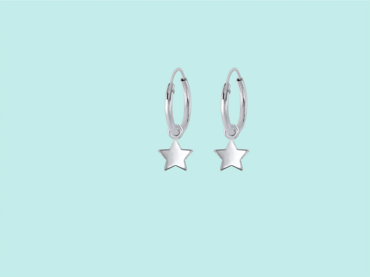 Sterling Silver Star Hoop Earrings