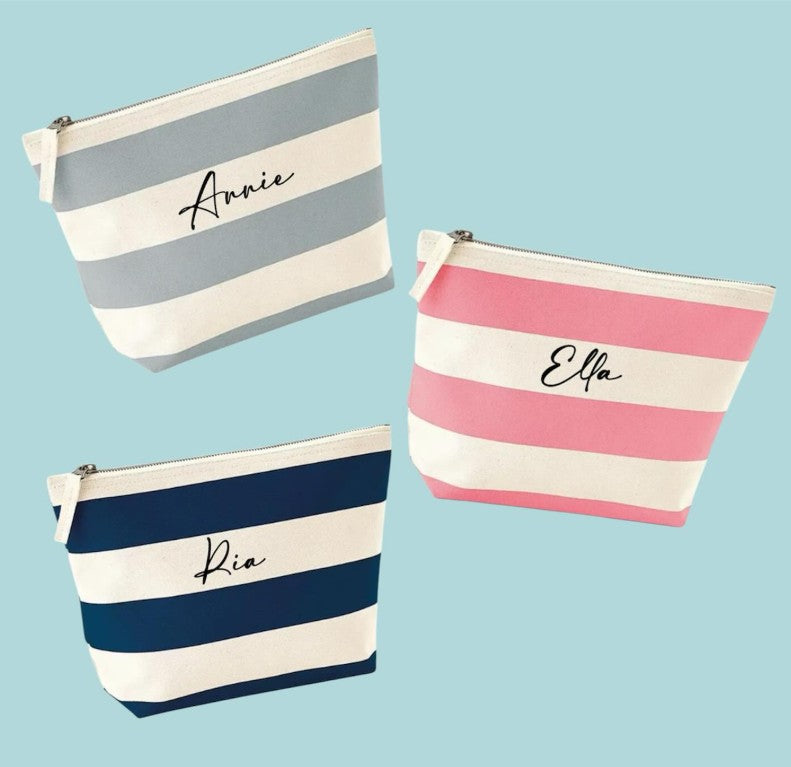 Personalised Cotton Stripe Accessory Bag